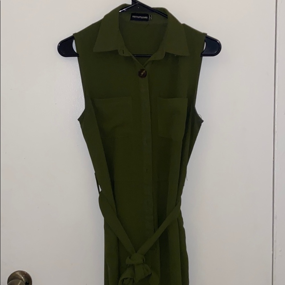 Olive jumpsuit with belt